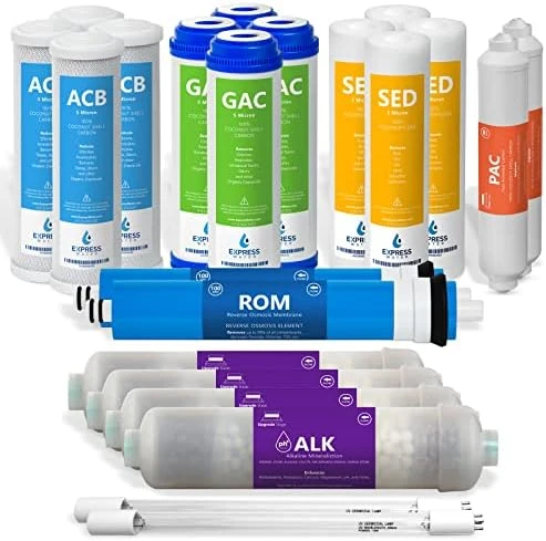 Xpress Water – 1 Year Reverse Osmosis System Filter Set – 11 Filters With 100 GPD RO Membrane, Carbon GAC ACB PAC, Sediment SED, Alkaline, And UV Filters – 10 Inch Size Replacement Water Filters - Image 7