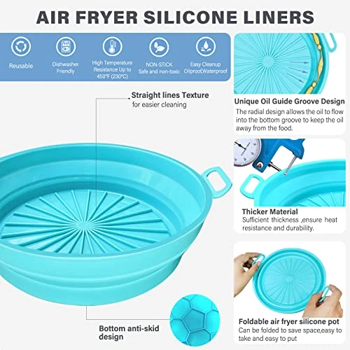 Air Fryer Silicone Liners,2Pack 7.5inch Reusable Air Fryer Silicone Basket Heat Resistant Easy Cleaning Air Fryers Silicone Pot Round For 3 To 5 Qt For Air Fryer Oven Accessories (Blue+Red) - Image 3