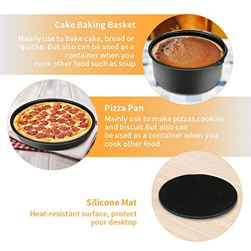 13PCS Air Fryer Accessories, BicycleStore 8 Inch Airfryer Kit Compatible For 4.2QT-6.8QT Air Fryers With Non-stick Cake Pan, Silicone Mat, Pizza Pan, Silicone Baking Cup, Skewer Rack - Image 3