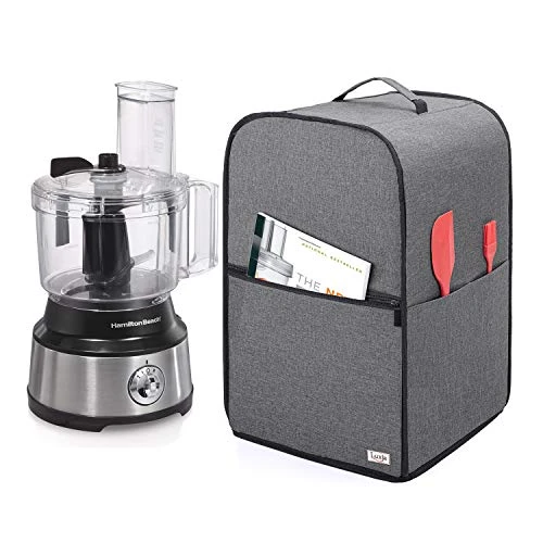 Uxja Food Processor Cover For Cuisinart And Hamilton Beach 10-14 Cup Processor, Food Processor Dust Cover With Accessories Pockets, Gray
