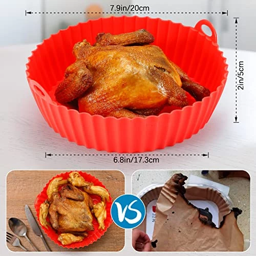 Air Fryer Silicone Liners 7.9inch - Reusable Non-stick Easy Cleaning Silicone Baking Tray With Dish Brush, Food Safe Air Fryers Oven Accessories Round Liners For 3.5 To 5 Qt (2 Pack) - Image 5