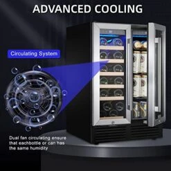 24" Wine Cooler Refrigerator Dual Zone Built-in Freestanding Wine Fridge With Tempered Glass Door And Temperature Memory Function Quiet Operation Wine Cellars