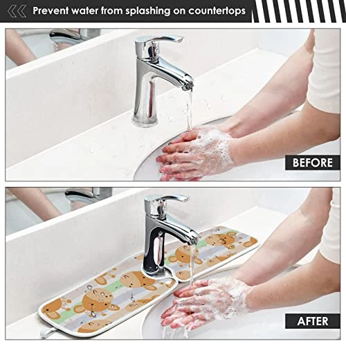 Kcldeci 2 Pack Faucet Mat Splash Guard For Kitchen Sink,Cute Giraffe Pattern Print 14x5 Inch Faucet Handle Drip Catcher Tray Absorbent Mat Fast Dry Mat For Kitchen, Bathroom - Image 4