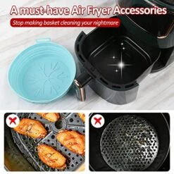 2 Pcs Air Fryer Silicone Liners Foldable, 8.2 Inch Reusable Non-Stick Air Fryer Liners With Silicone Gloves, Heat Resistant Easy To Clean, For 3 To 5 Qt For Oven Microwave Accessories(Blue+Grey)