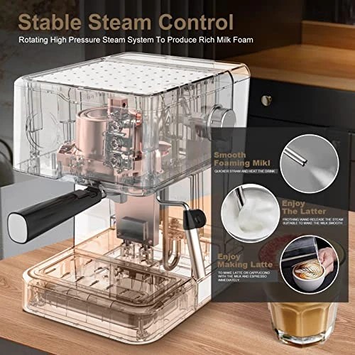 Espresso Coffee Machine, 20 Bar Pressure Espresso And Cappuccino Latte Maker With Milk Frother Steam Wand, 1.5L Water Tank, For Home Barista, 950W, Stainless Steel - Image 2