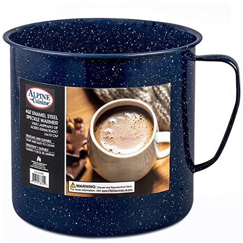 Enamel Steel Handled Pot And Large Capacity Coffee Warmer 4 Quart - Dark Blue Speckle Camping Pot And Mug, Coffee Warmer For Coffee, Tea, Cappuccino - Image 2
