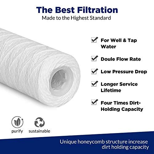 Membrane Solutions 5 Micron 10"x2.5" String Wound Whole House Water Filter Replacement Cartridge Universal Sediment Filters For Well Water - 6 Pack - Image 3