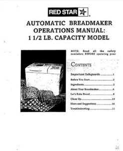 Instruction Manual For Red Star Bread Machine Maker Instruction Manual (Model: BM735) Reprint