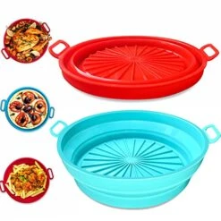 Air Fryer Silicone Liners,2Pack 7.5inch Reusable Air Fryer Silicone Basket Heat Resistant Easy Cleaning Air Fryers Silicone Pot Round For 3 To 5 Qt For Air Fryer Oven Accessories (Blue+Red)