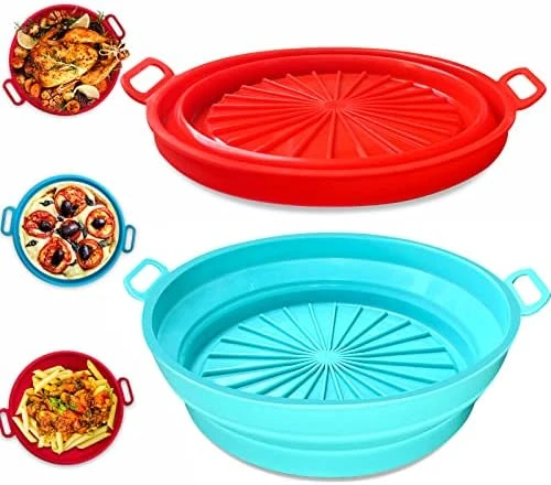 Air Fryer Silicone Liners,2Pack 7.5inch Reusable Air Fryer Silicone Basket Heat Resistant Easy Cleaning Air Fryers Silicone Pot Round For 3 To 5 Qt For Air Fryer Oven Accessories (Blue+Red) - Image 8