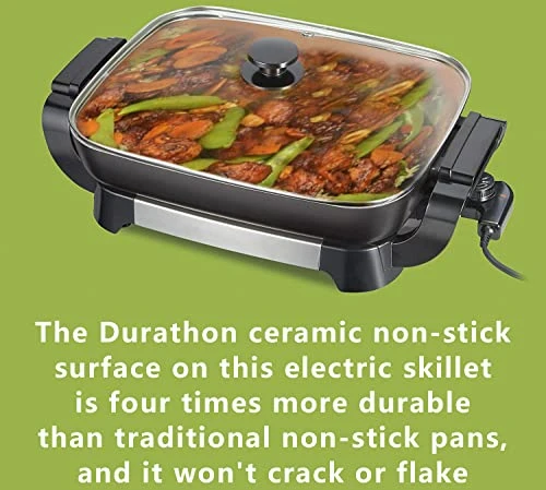 12x15" Nonstick Ceramic Electric Skillet - With Removable Pan, Adjustable Temperature, Reversible Design - Image 2