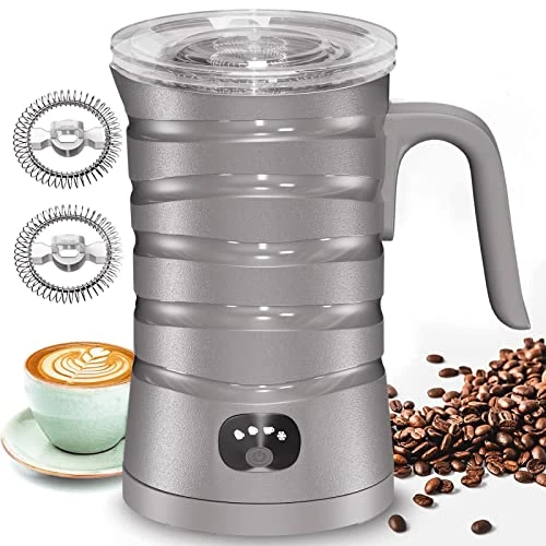 Milk Frother,4-in-1 Electric Milk Steamer,8.8oz/260ml Milk Warmer For Latte, Cappuccinos, Macchiato Ultra-Quite Working & Automatic Shut Off (Silver Grey)