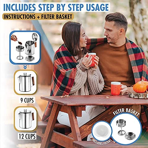 Percolator Coffee Maker Pot - 9 Cups | Durable Stainless Steel Material | Brew Coffee On Fire, Grill Or Stovetop | No Electricity, No Bad Plastic Taste | Ideal For Home, Camping & Travel - Image 6