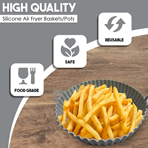 Air Fryer Liners Silicone Pot - 3 Pack Reusable Airfryer Liner Insert With Heat Insulated Silicone Gloves | Silicona Para Air Fryer Bowl Easy Cleaning Silicone Round Basket Airfryer Accessories - Image 2