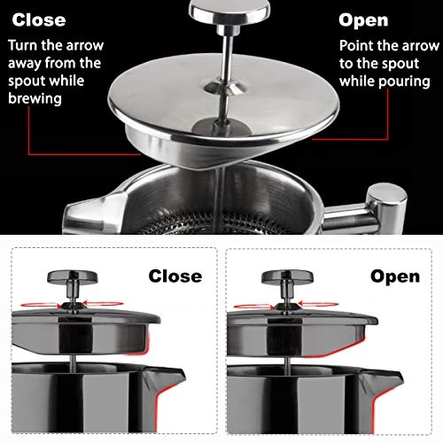 French Press Coffee Maker Stainless Steel Double Wall Insulated Large Capacity 1 Liter 1000ml 34oz 8Cup And Dishwasher Safe Metal Coffee-Press For Camping Travel Silver - Image 5