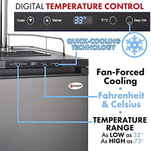 Kegco HBK309S-2K Full-Size Digital Homebrew Kegerator Dual Faucet Stainless With Ball Lock Keg - Image 4