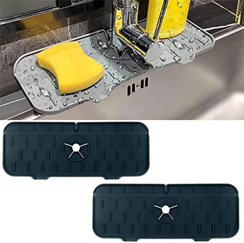 KWSPLK Silicone Sink Faucet Mat, Silicone Faucet Handle Drip Catcher Tray, Sink Draining Pad Behind Faucet, Drip Protector Splash Countertop Protection Rubber Drying Pad (Gray) - Image 6