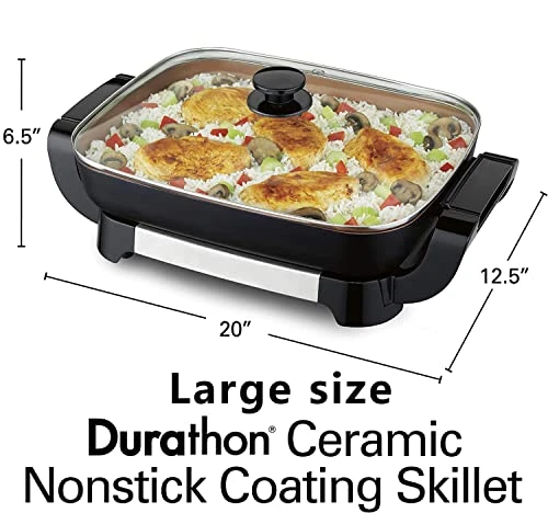 12x15" Nonstick Ceramic Electric Skillet - With Removable Pan, Adjustable Temperature, Reversible Design - Image 5