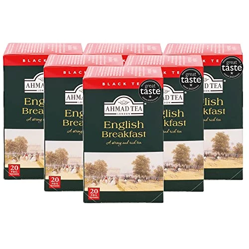 AHMAD TEA Black Tea, English Breakfast Teabags, 20 Ct (Pack Of 6) - Caffeinated And Sugar-Free