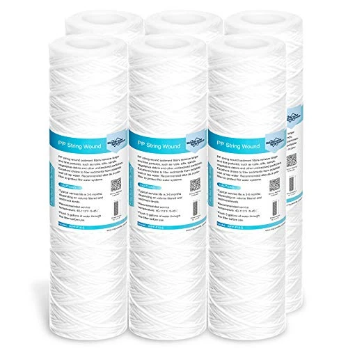 Membrane Solutions 5 Micron 10"x2.5" String Wound Whole House Water Filter Replacement Cartridge Universal Sediment Filters For Well Water - 6 Pack