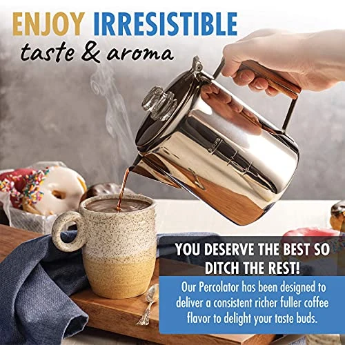 Percolator Coffee Maker Pot - 9 Cups | Durable Stainless Steel Material | Brew Coffee On Fire, Grill Or Stovetop | No Electricity, No Bad Plastic Taste | Ideal For Home, Camping & Travel - Image 3