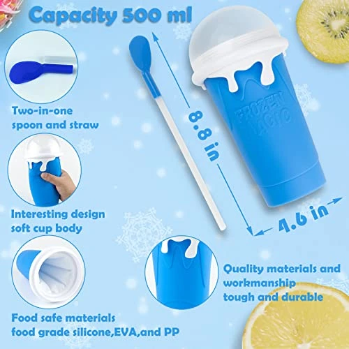 Slushy Cup Maker,Large Slushie Maker Cup 500ml,Double Layers Silicone Slushie Cup Maker Squeeze Cup,Quick Frozen Magic Slushy Maker Cup,DIY Slush Cup,Cool Stuff Gifts For Kids And Family - Blue - Image 4