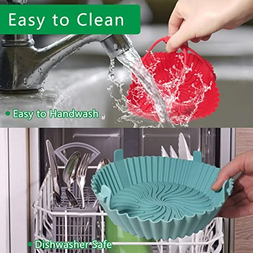 Air Fryer Silicone Liners, BBN 2 Pcs 8 Inch Silicone Air Fryer Pot With Lanyard Reusable Air Fryer Silicone Basket For 3 To 6 QT Air Fryers Liners Silicone For Air Fryer Oven Accessories (Red+Blue) - Image 5