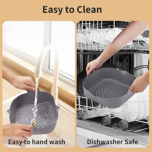 Air Fryer Silicone Liners: 2Pcs Square Non-stick Airfryer Basket Accessories Reusable Washable Silicone Pot For 4-7Qt - Image 3