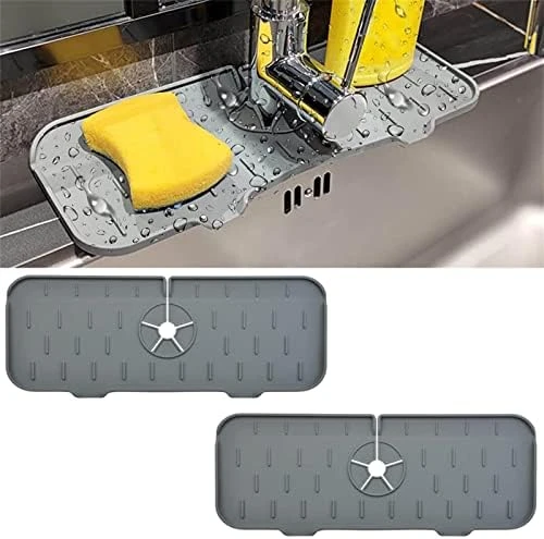 KWSPLK Silicone Sink Faucet Mat, Silicone Faucet Handle Drip Catcher Tray, Sink Draining Pad Behind Faucet, Drip Protector Splash Countertop Protection Rubber Drying Pad (Gray) - Image 7