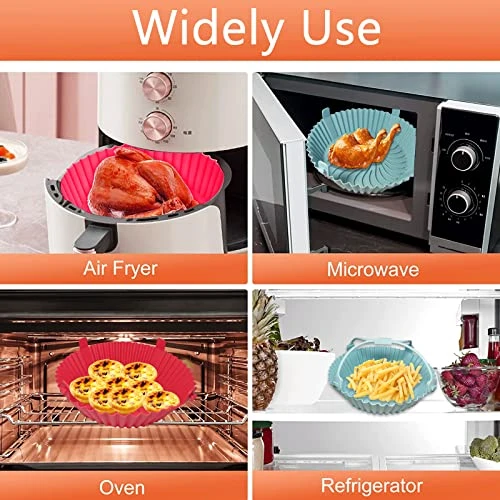 Air Fryer Silicone Liners, BBN 2 Pcs 8 Inch Silicone Air Fryer Pot With Lanyard Reusable Air Fryer Silicone Basket For 3 To 6 QT Air Fryers Liners Silicone For Air Fryer Oven Accessories (Red+Blue) - Image 4