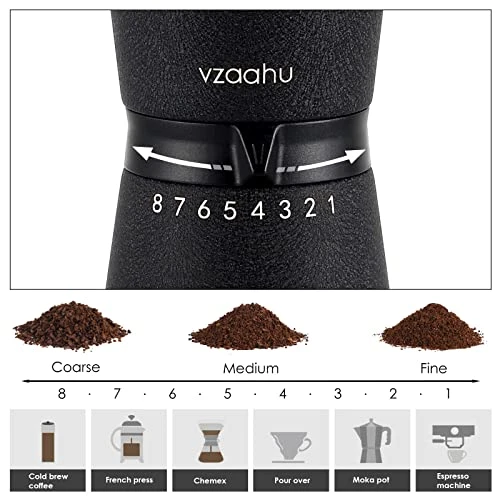 Vzaahu Manual Coffee Grinder With Stainless Steel Conical Burr Black Rock Texture 15 Adjustable Settings 70g Coffee Bean Large Hopper Hand Spice Mill For Aeropress Drip Coffee Espresso French - Image 2