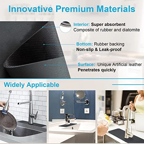 Professional Sink Faucet Mat, Water Splash Guard For Sink Faucet, Absorbent Sink Drip Catcher, 15" Ternal Sink Mat, Dish Drying Pad Behind Faucet, Drip Mat For Kitchen Bathroom, Farmhouse, RV- 2Pack - Image 4