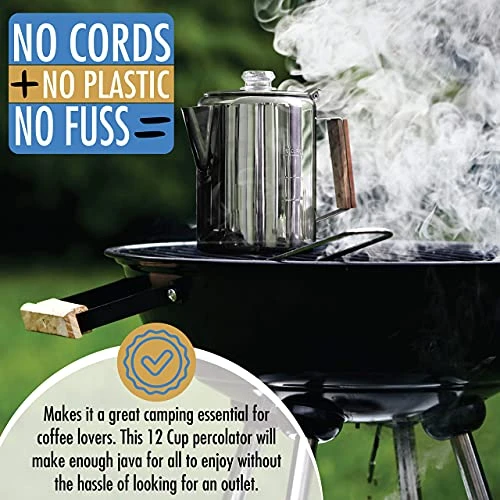 Percolator Coffee Maker Pot - 9 Cups | Durable Stainless Steel Material | Brew Coffee On Fire, Grill Or Stovetop | No Electricity, No Bad Plastic Taste | Ideal For Home, Camping & Travel - Image 5