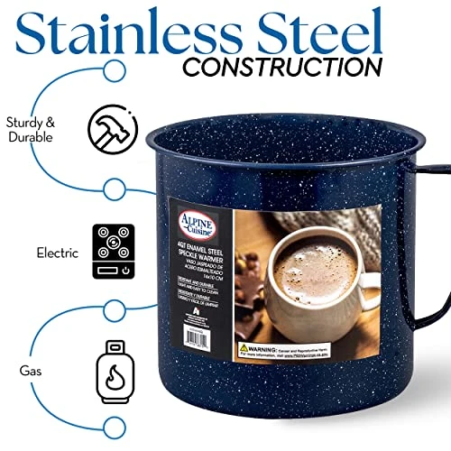 Enamel Steel Handled Pot And Large Capacity Coffee Warmer 4 Quart - Dark Blue Speckle Camping Pot And Mug, Coffee Warmer For Coffee, Tea, Cappuccino - Image 4