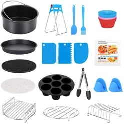 8 Inch XL Air Fryer Accessories, 19 Pcs Deep Fryer Accessories With Recipe Cookbook For Growise Phillips Cozyna Fits All 4.2QT - 5.8QT Air Fryer