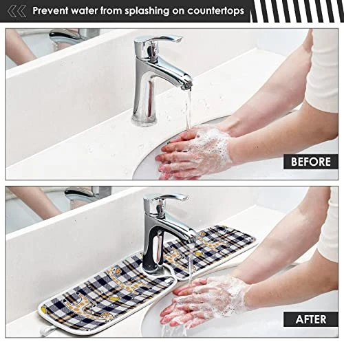 Kcldeci 2 Pack Faucet Mat Splash Guard For Kitchen Sink,Giraffe And Birds On Plaid Pattern For Kids Wear Baby Dress Fashion Print 23x5 Inch Faucet Handle Drip Catcher Tray Absorbent Mat Fast Dry Mat F - Image 3