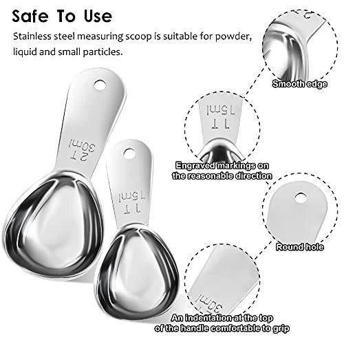 Coffee Scoops Set Of 4, Stainless Steel Coffee Scoops, 2 Coffee Tablespoons (30ml), 2 Measuring Tablespoons (15ml) Coffee Measuring Spoons For Tea, Sugar, Spice Ect (2x15ml+2x30ml Scoops) - Image 3