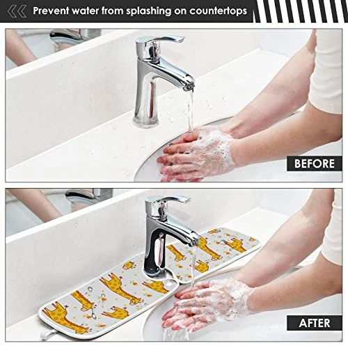 Kcldeci 2 Pack Faucet Mat Splash Guard For Kitchen Sink,Giraffe Blinked 14x5 Inch Faucet Handle Drip Catcher Tray Absorbent Mat Fast Dry Mat For Kitchen, Bathroom - Image 3