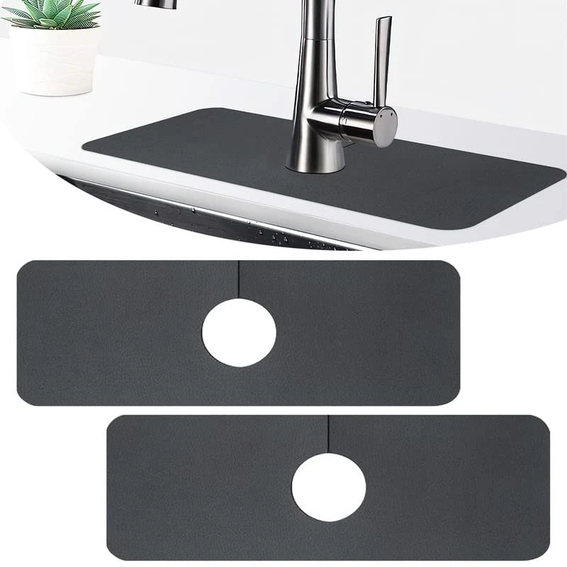 Professional Sink Faucet Mat, Water Splash Guard For Sink Faucet, Absorbent Sink Drip Catcher, 15" Ternal Sink Mat, Dish Drying Pad Behind Faucet, Drip Mat For Kitchen Bathroom, Farmhouse, RV- 2Pack