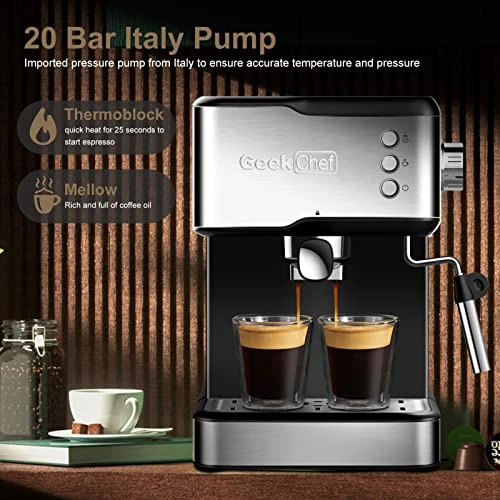 Espresso Coffee Machine, 20 Bar Pressure Espresso And Cappuccino Latte Maker With Milk Frother Steam Wand, 1.5L Water Tank, For Home Barista, 950W, Stainless Steel - Image 3