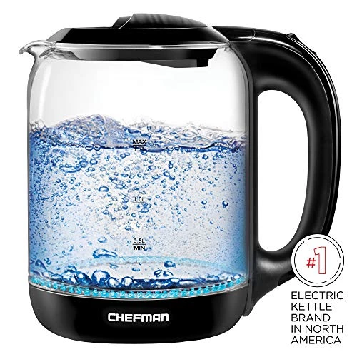 1.7 Liter Electric Glass Tea Kettle, Fast Hot Water Boiler, One Touch Operation, Boils 7 Cups, Swivel Base & Cordless Pouring, Auto Shut-Off