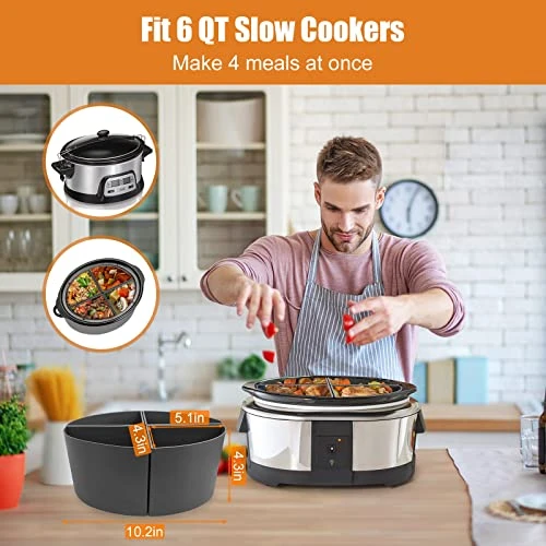 Slow Cooker Divider Liner Fit 6 QT Silicone Slow Cooker Liners, 4 In 1 Reusable Slow Cooker Divider, Leakproof & Easy Clean Dishwasher Safe Cooking Liner For 6 Quart Pot (Grey) - Image 2