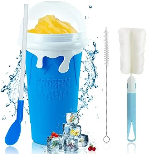 Slushy Cup Maker,Large Slushie Maker Cup 500ml,Double Layers Silicone Slushie Cup Maker Squeeze Cup,Quick Frozen Magic Slushy Maker Cup,DIY Slush Cup,Cool Stuff Gifts For Kids And Family - Blue - Image 6