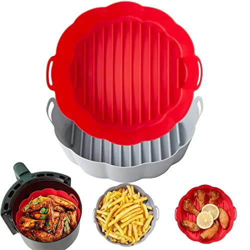 Eidsefe Air Fryer Silicone Liners, 2PCS 7.5" Food Grade Reusable Air Fryer Liner, Easy Cleaning Fits 3-5QT Airfryer Accessories