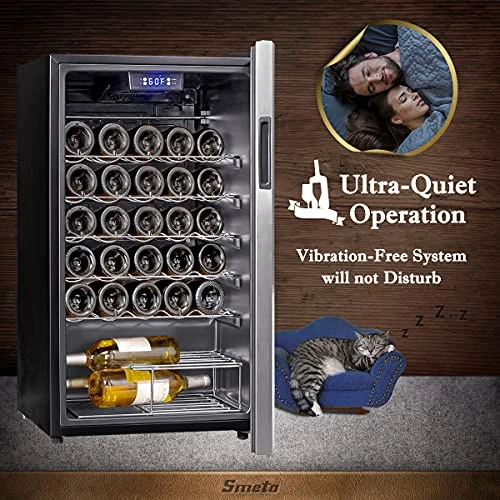 Wine Cooler Refrigerator 33 Bottles Large Wine Storage, 19 Inch Wine Fridge Freestanding Wine And Beer Fridge Cellar With Double-layer And Quiet Compressor, Black And Stainless Steel - Image 5