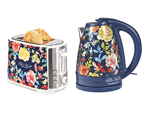 The Pioneer Woman Extra-Wide|2 Slice Toaster|Fiona Floral Bundle With The Pioneer Woman| 1.7 Liter Electric Kettle|Fiona Floral