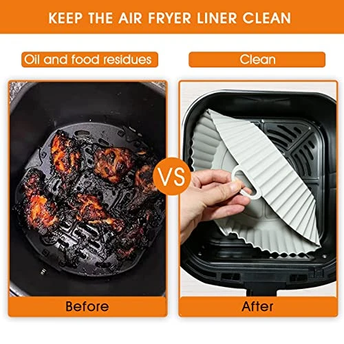 2-Pack 7.5 Inch Reusable Silicone Air Fryer Liners Air Fryer Basket Heat Resistant Easy Cleaning Silicone Air Fryer Tray Accessories Fit 3-7QT Airfryer(Blue+Pink)