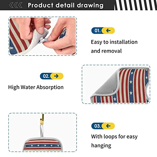 2 Pack Kitchen Faucet Mat Absorbent Washable Sink Splash Guard Faucet Drip Drying Mat Bar Countertop Water Catcher Mat Large 30x5 Inch American Flag Element - Image 3