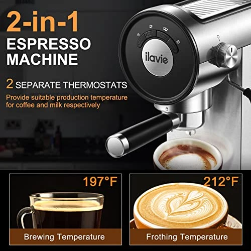 Espresso Coffee Machine With Steamer, 20 Bar Espresso Maker With Milk Frother Steam Wand, Espresso And Cappuccino Maker, Easy To Use At Home, Stainless Steel, 1250W - Image 4