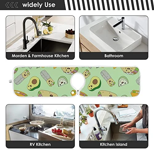 2 Pack Kitchen Faucet Mat Absorbent Washable Sink Splash Guard Faucet Drip Drying Mat Bar Countertop Water Catcher Mat Large 30x5 Inch Taco My Mouth Repeat Pattern - Image 2
